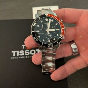 Tissot Seastar Silver Watch with Black and Red Bezel